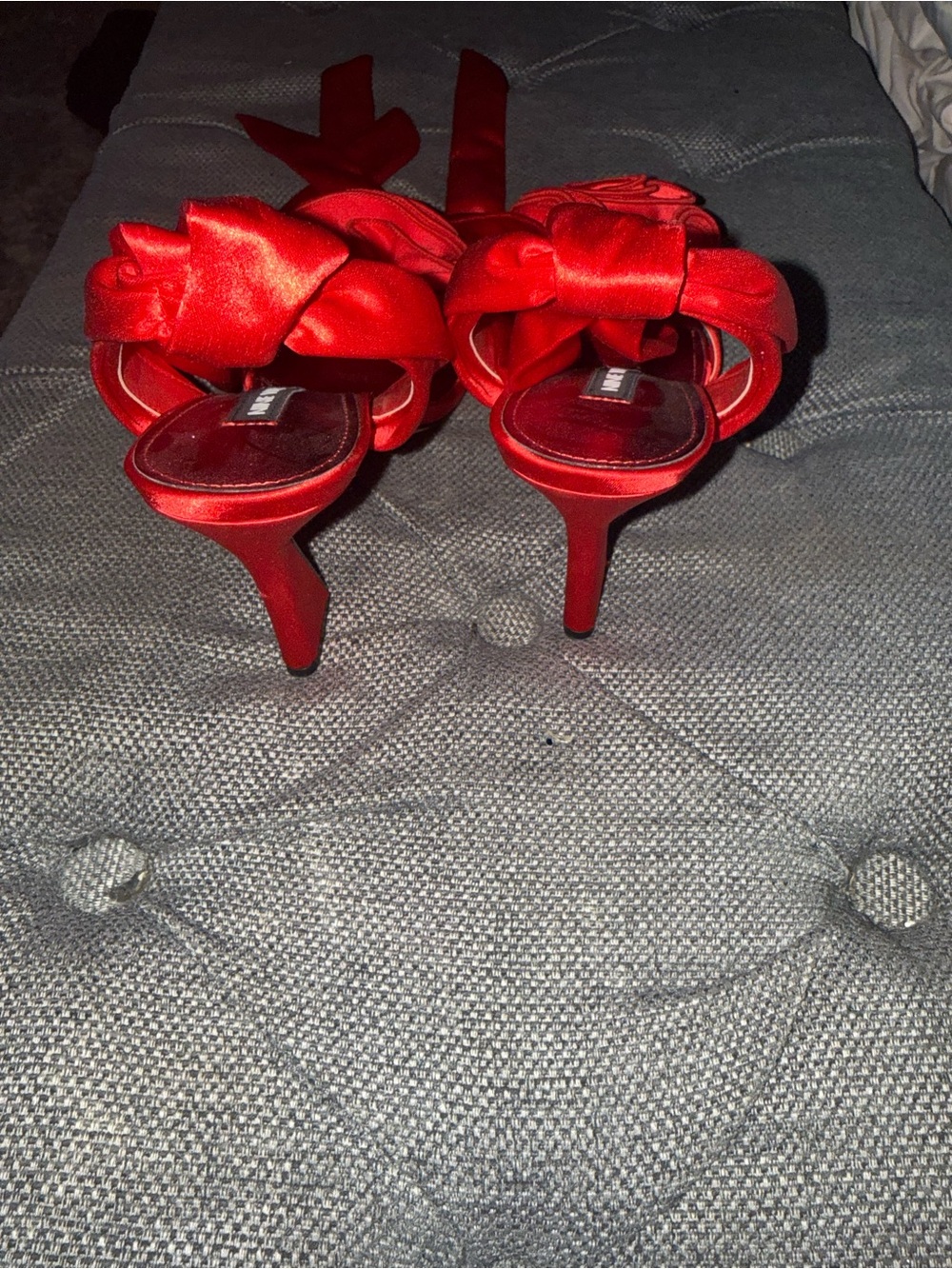 Nine West Red Satin Rose-Detail Ankle Tie Heels - Picture 5 of 9